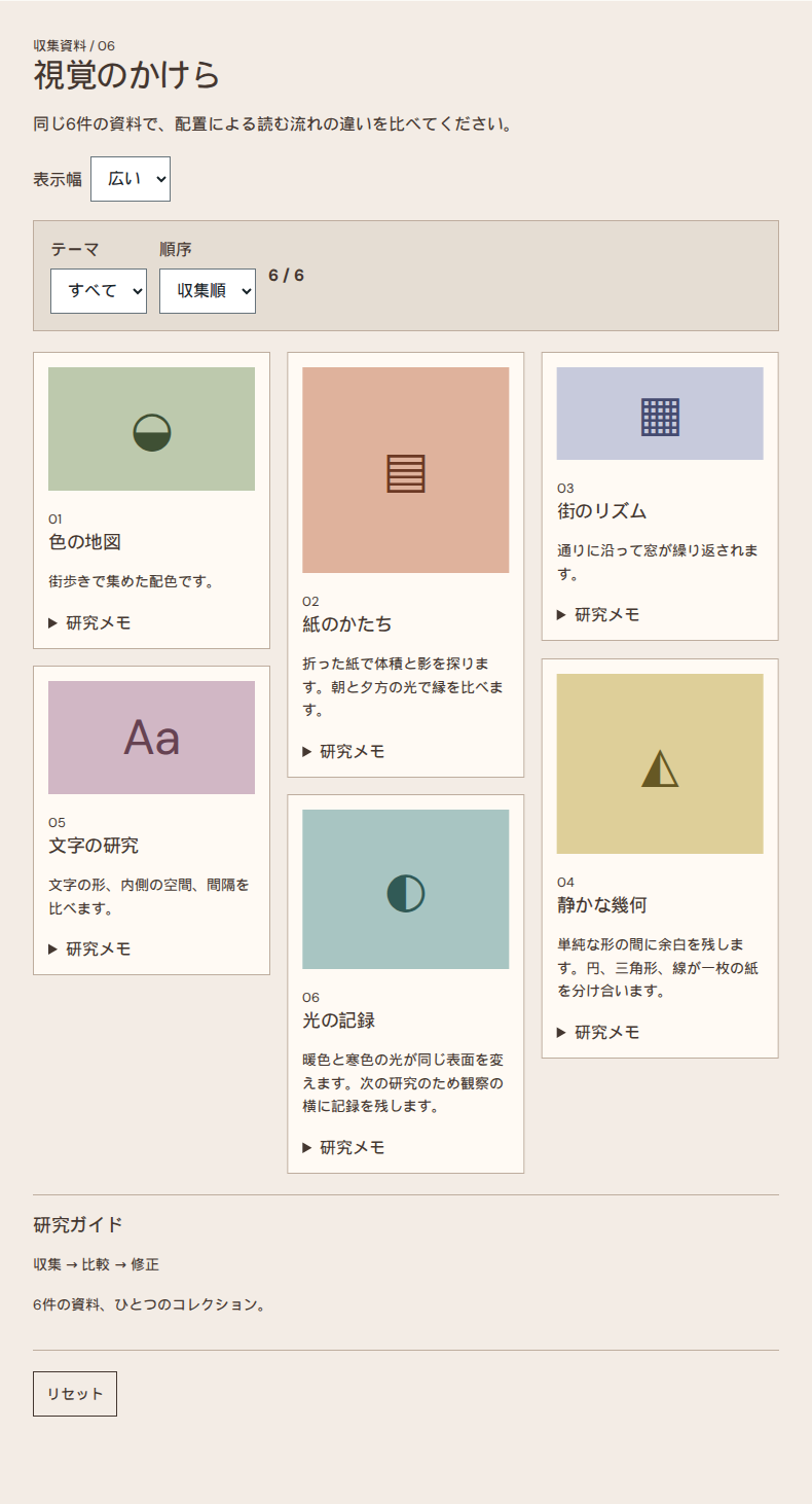 同じ6件の資料で配置を比較